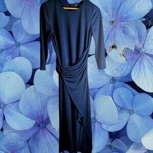Donna Morgan 4 3/4 sleeve faux wrap blue polyester blend stretch woman's dress